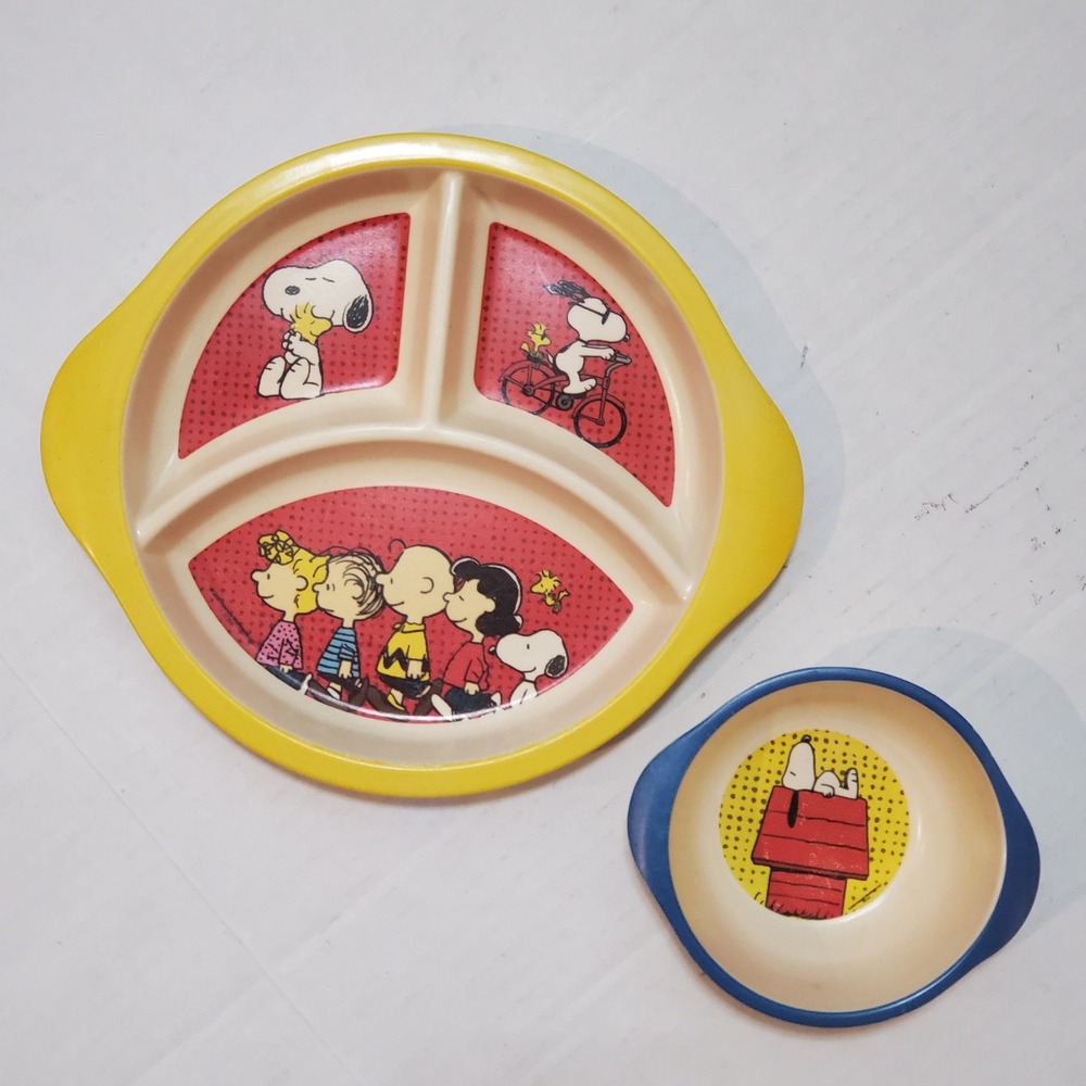 Peanuts Snoopy Charlie Brown Kids Melamine Divided Plate and Bowl Set 0121A